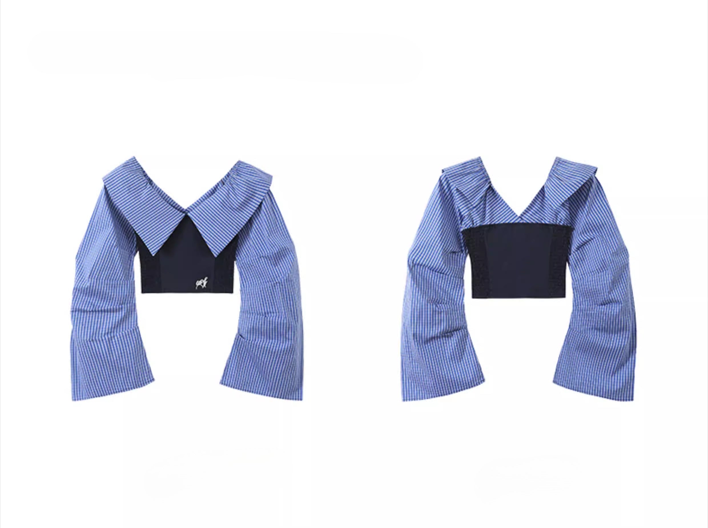 Shoulder striped shirt + wide-leg slacks f0452