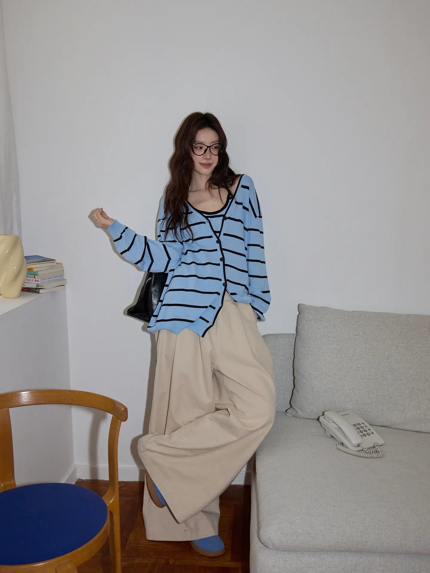 Striped Knit Cardigan 2-Piece Set f0351