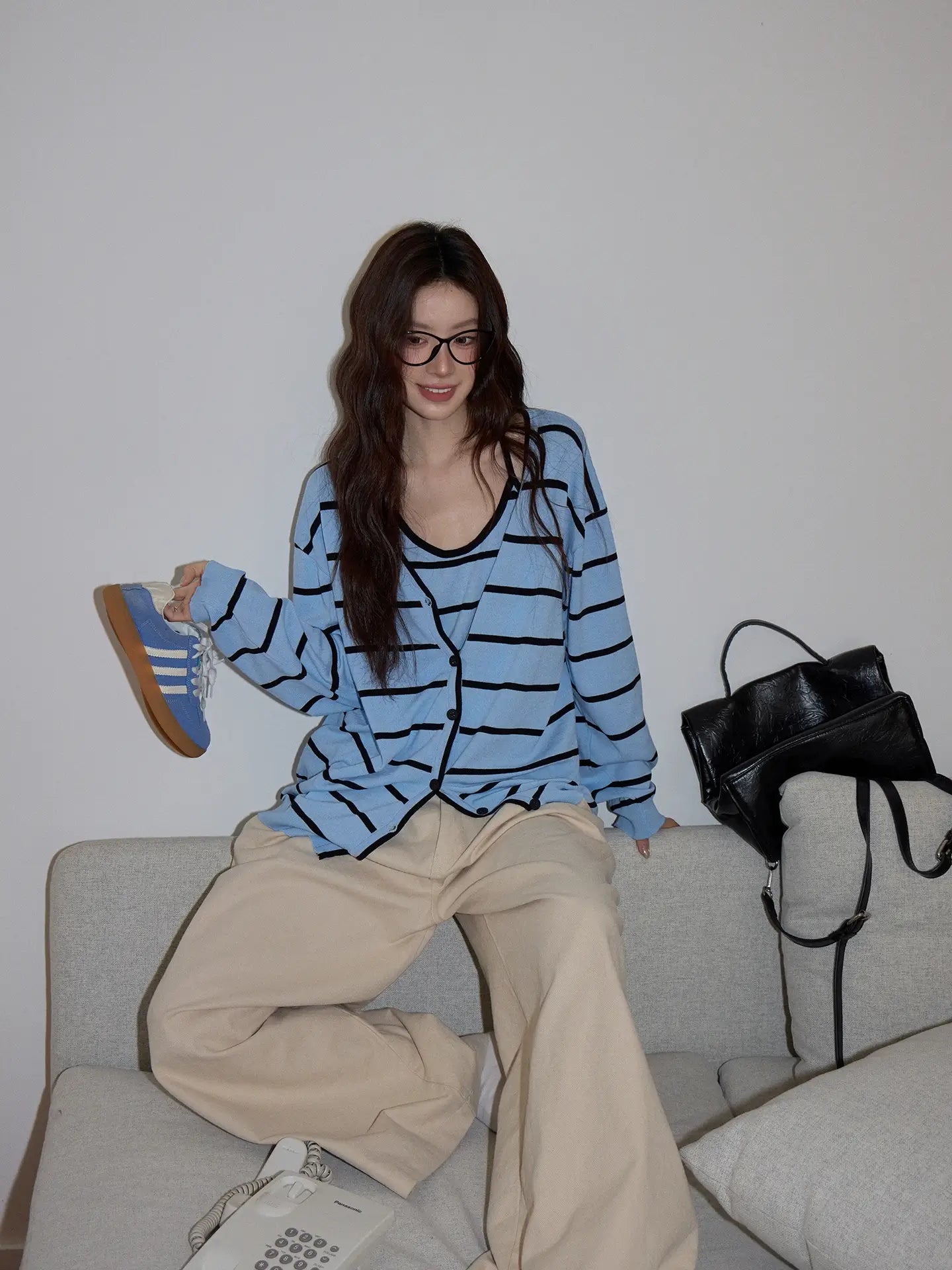 Striped Knit Cardigan 2-Piece Set f0351