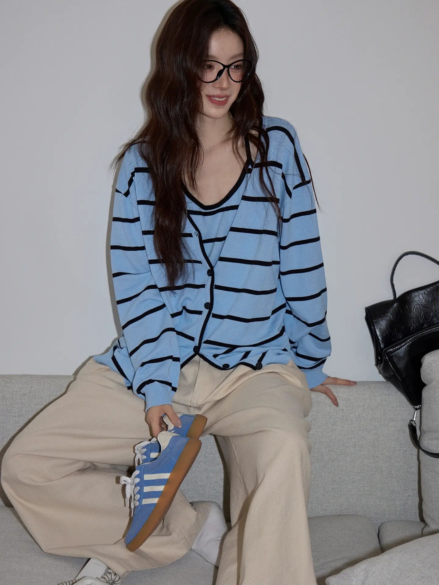 Striped Knit Cardigan 2-Piece Set f0351