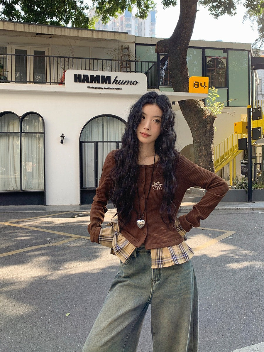 Brown Check Layered Top f0350