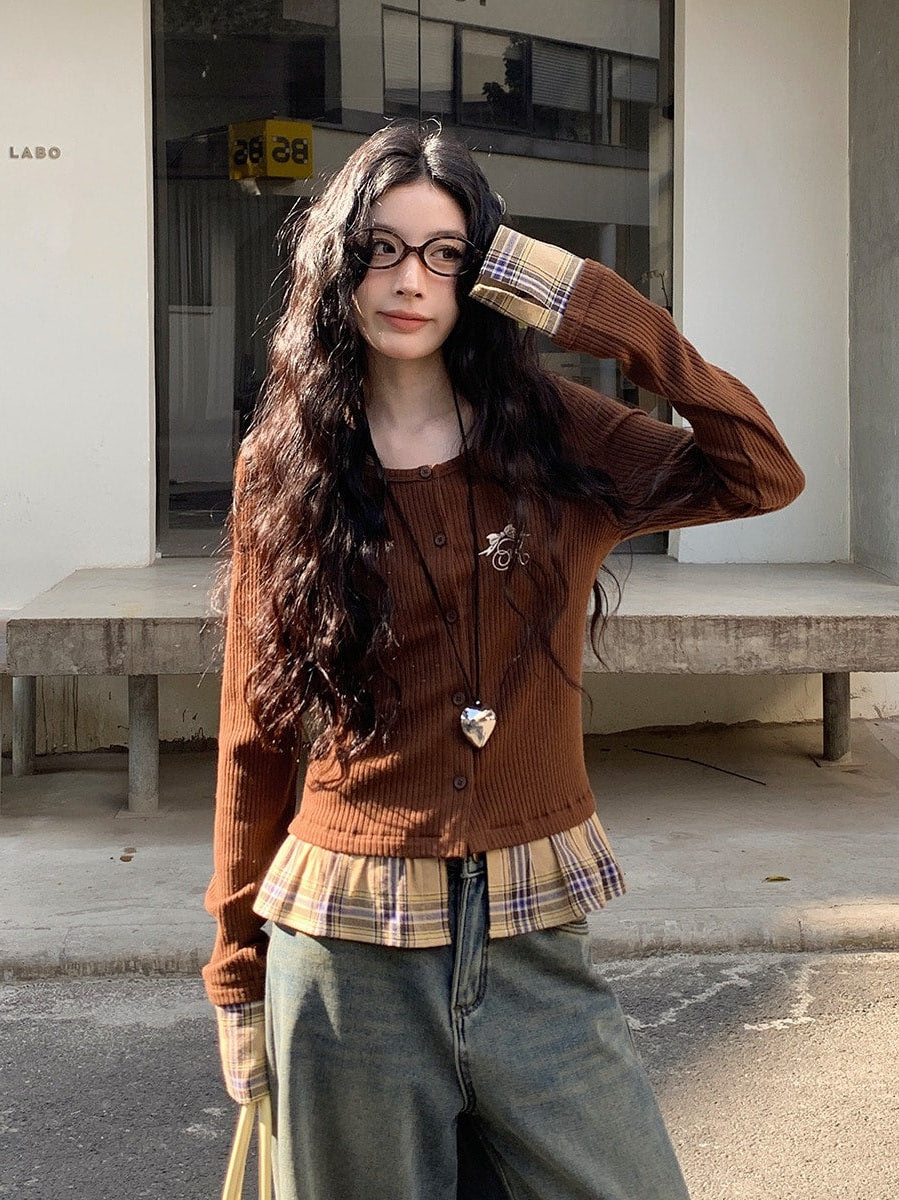 Brown Check Layered Top f0350