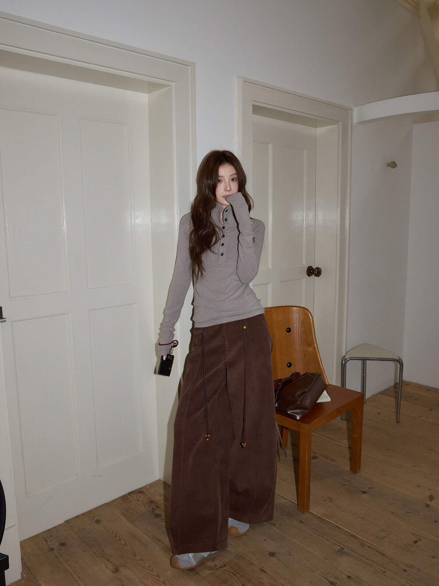 Gray High-Neck Rib Top f0349