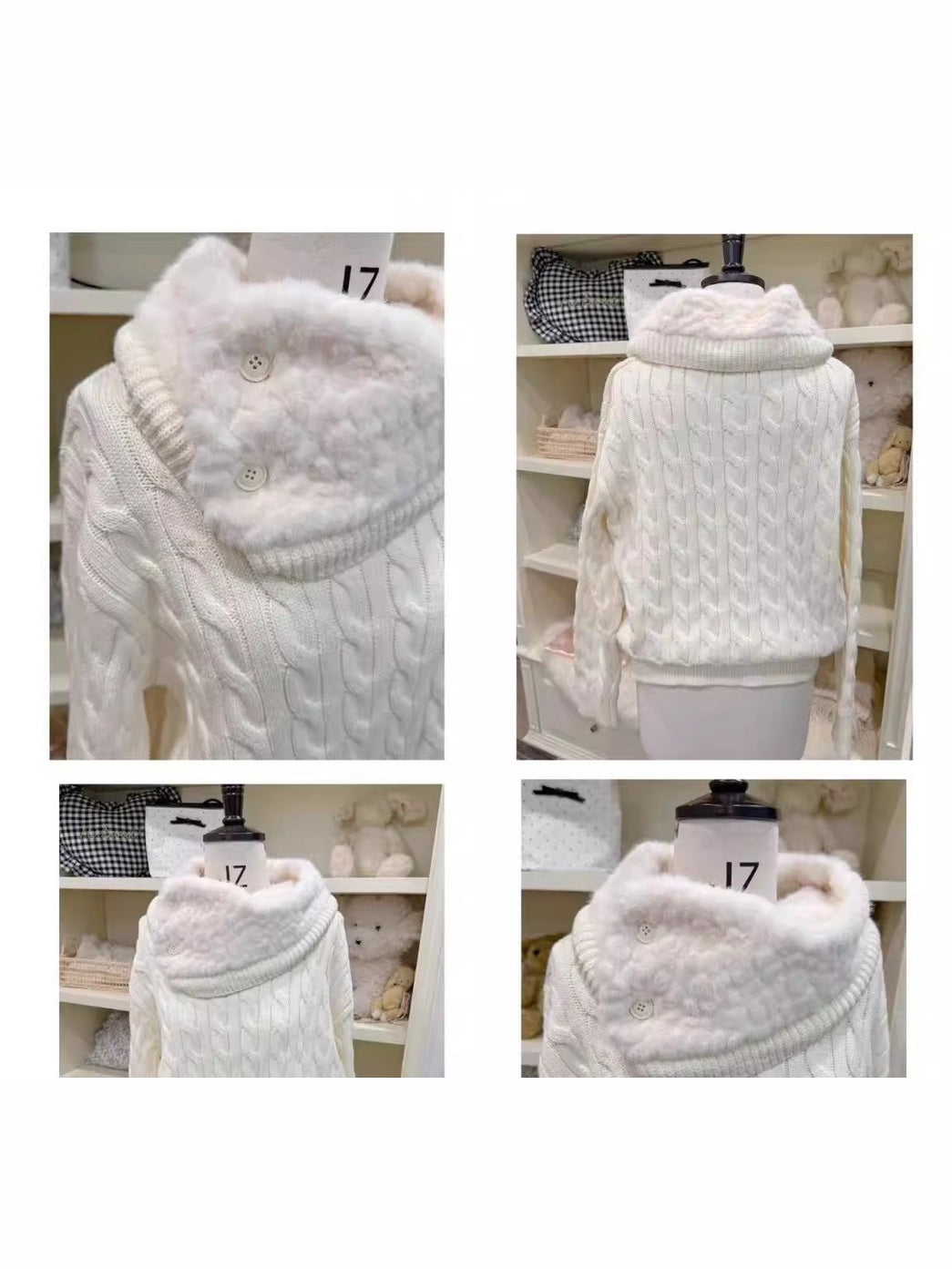 White lapel knit sweater f0276