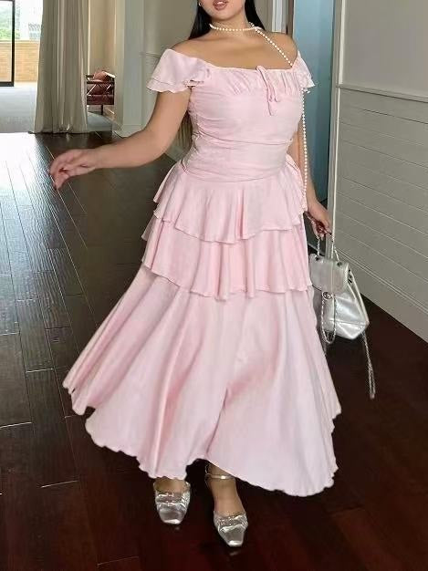 CRUSHPEACH Sweetheart Cherry Blossom Pink Layered MIXI Dress