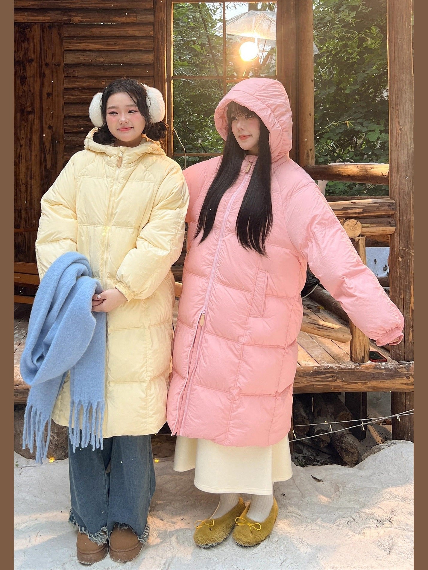 Hooded long thickened down jacket C0085