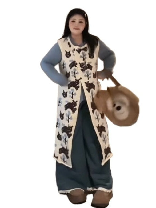 Retro Japanese three-dimensional jacquard long vest C0251