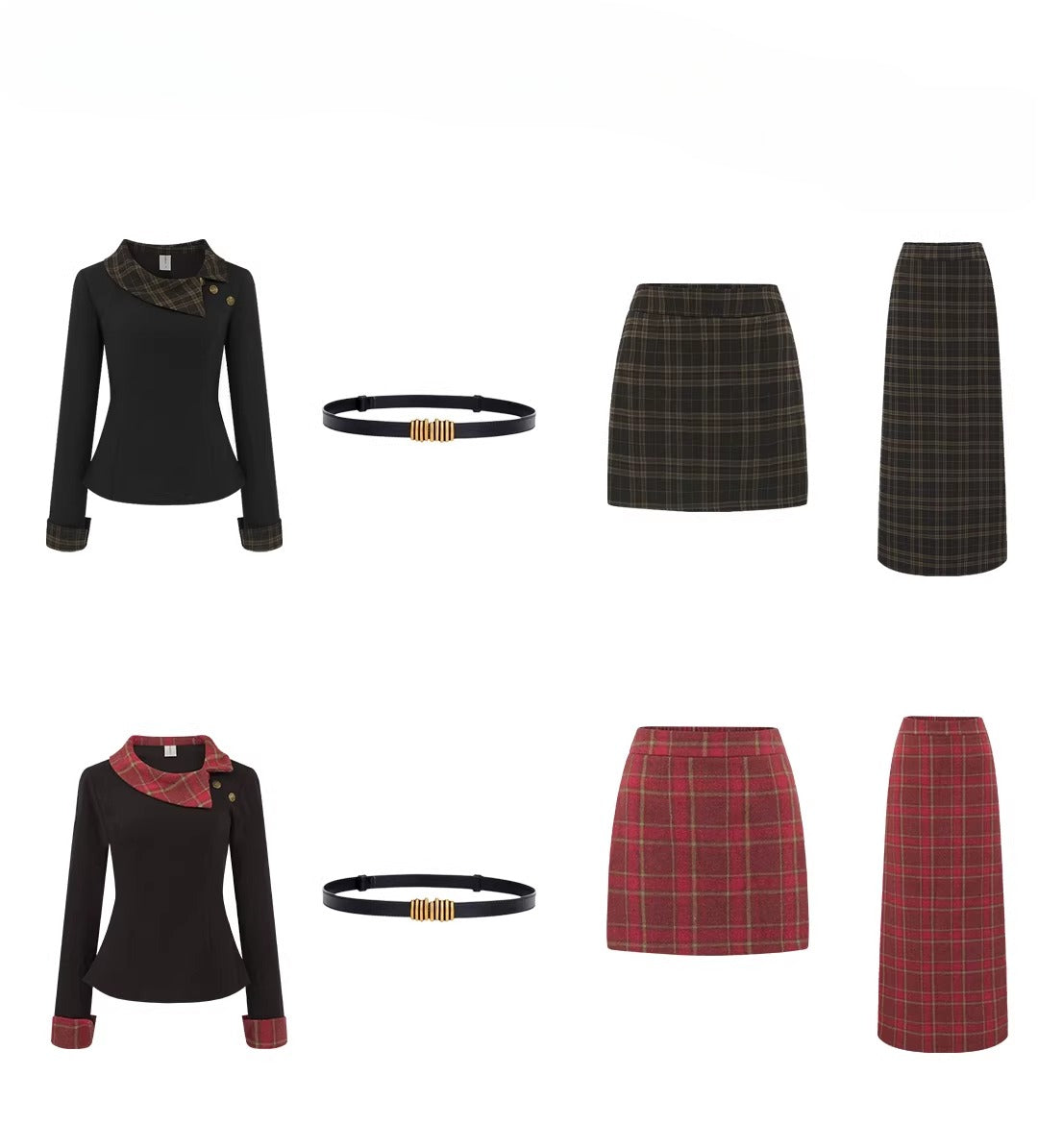 French temperament women's plaid splicing set FE0517