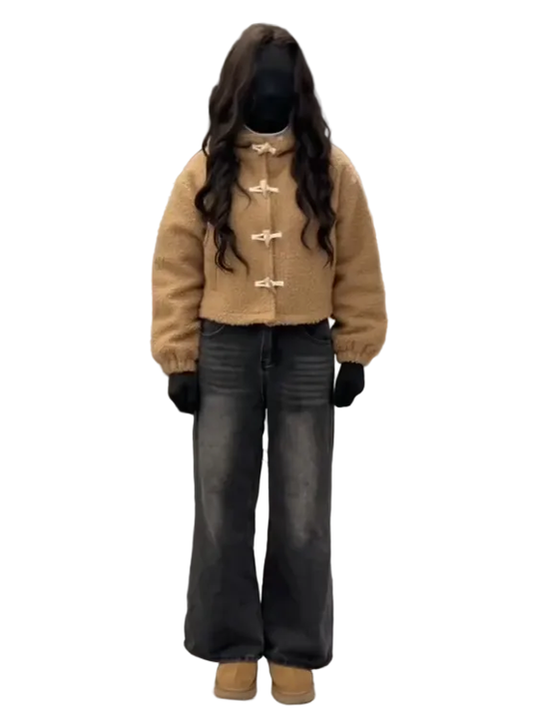 Camel Fleece Wool Corner Buckle Jacket C0236