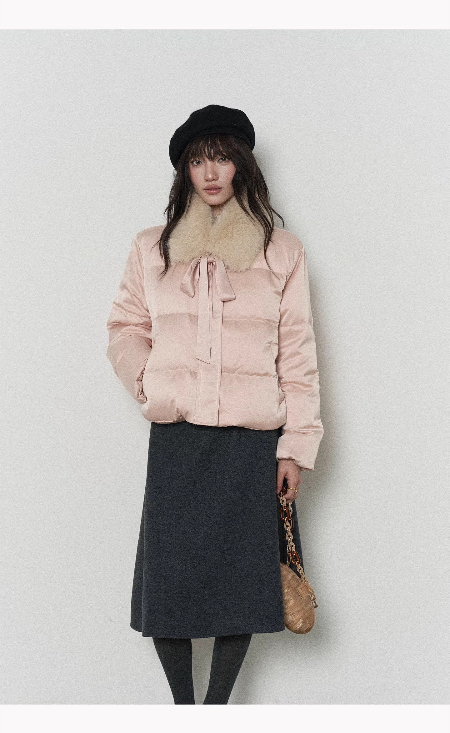 White duck down thickened warm short fur collar down jacket fe0456