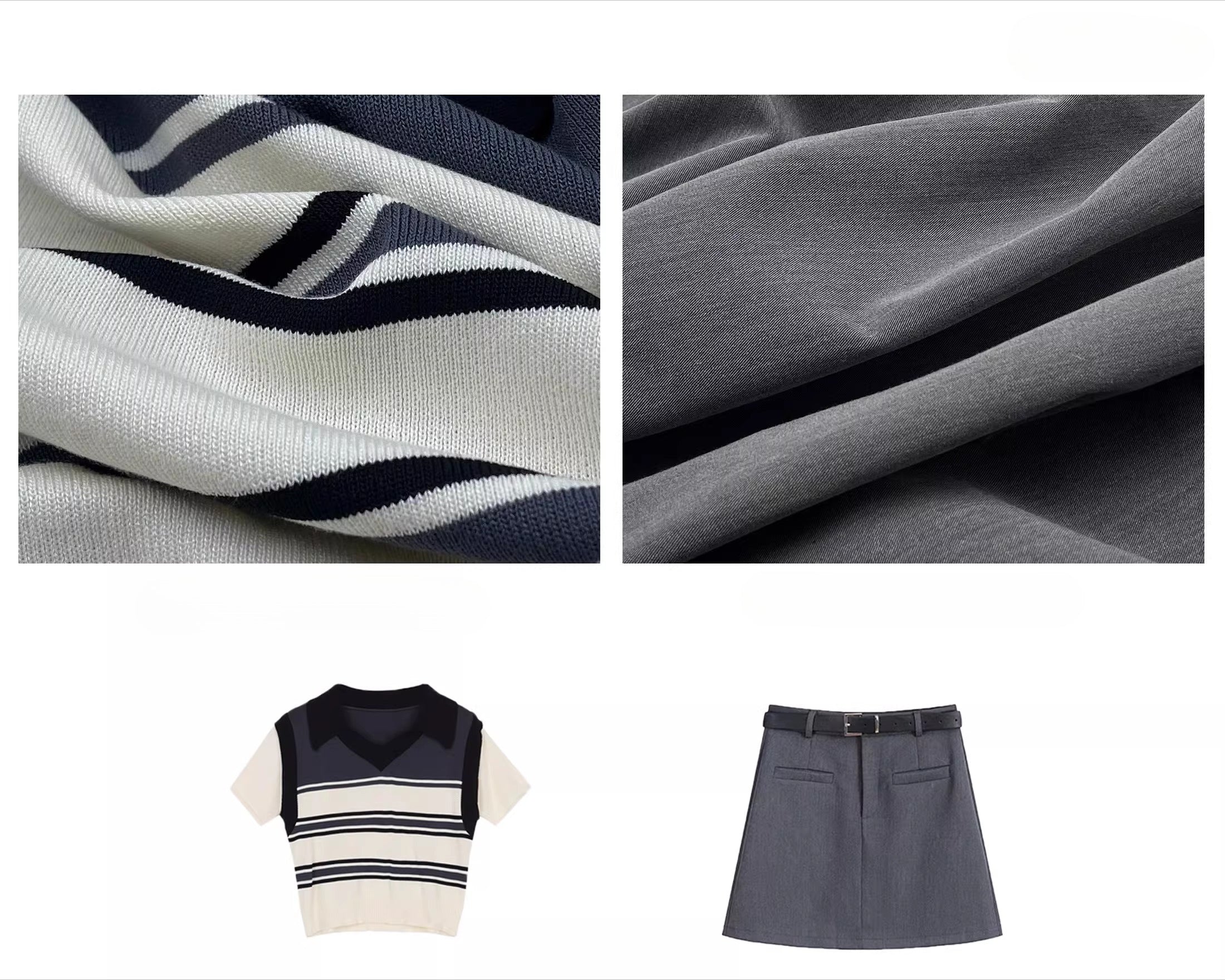 Grey short sleeve  a word high waist hip skirt FE0494