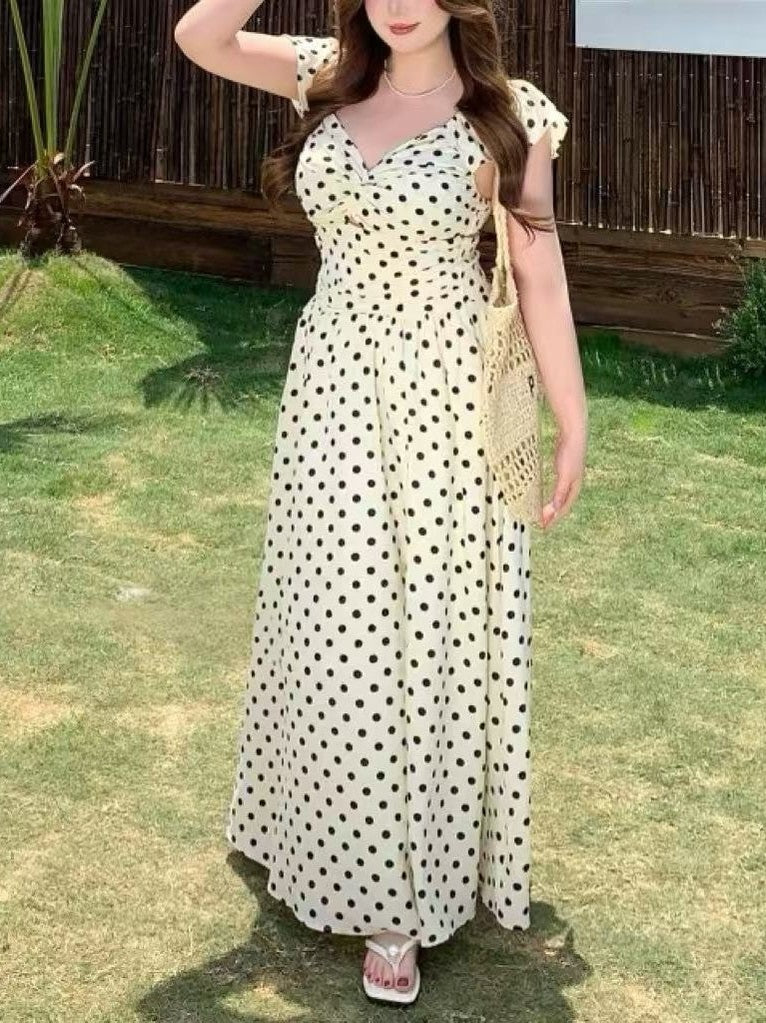 crushpeach Island Vibe Polka Dot Cutout Stretchy Vacation Umbrella Dress