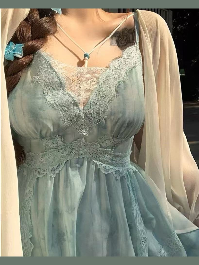 crushpeach Mint Mambo Lace Beaded Mermaid Girl Fairy maxi Dress