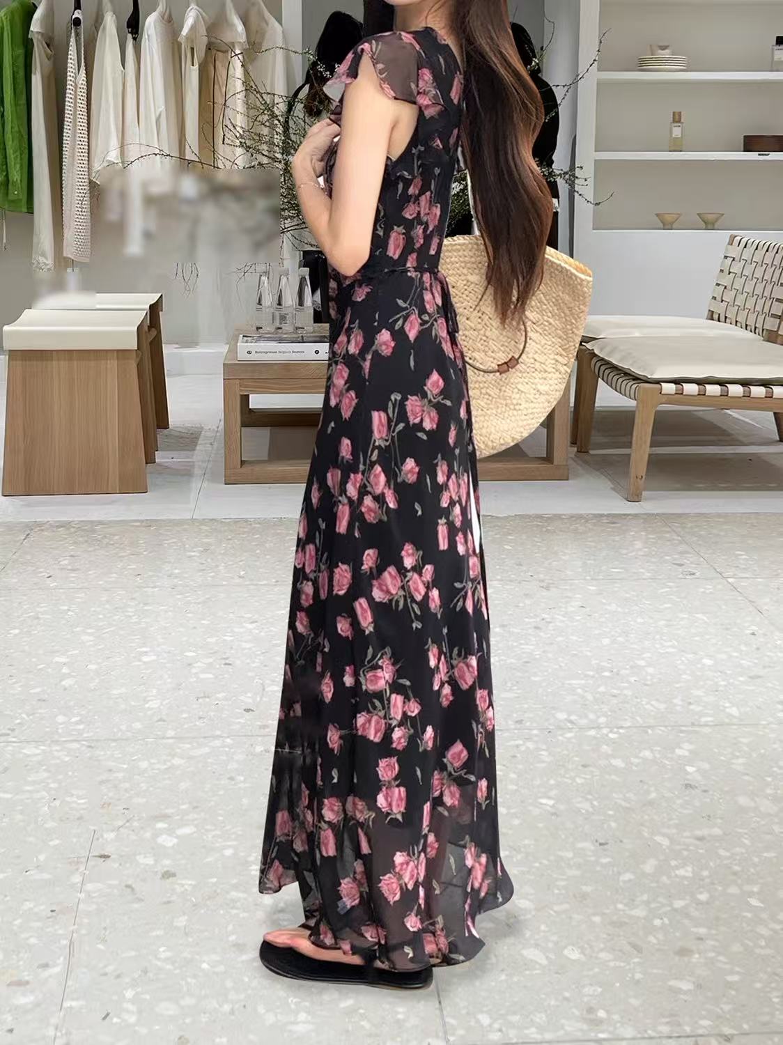 crushpeach Black Stretchy Crushed Tulip Lace Mermaid Dress