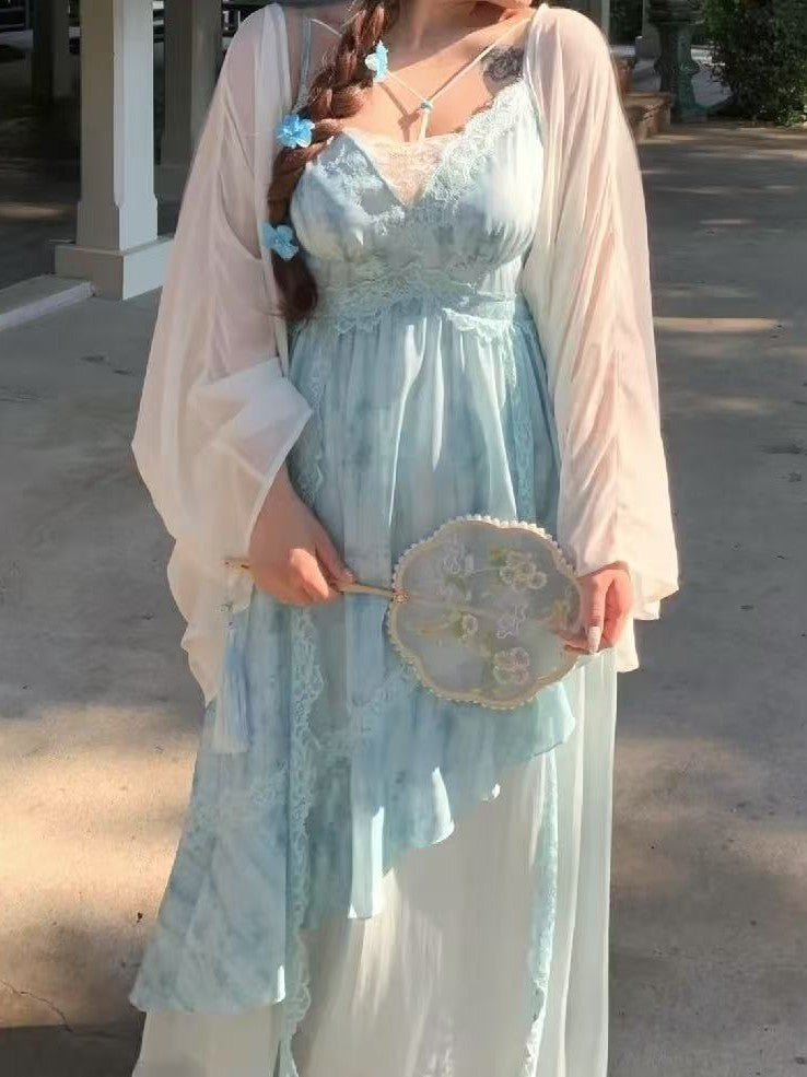 crushpeach Mint Mambo Lace Beaded Mermaid Girl Fairy maxi Dress