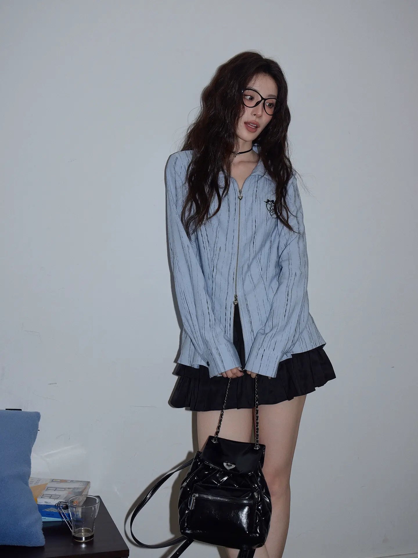 Light Blue Double-Zip Shirt Jacket f0355