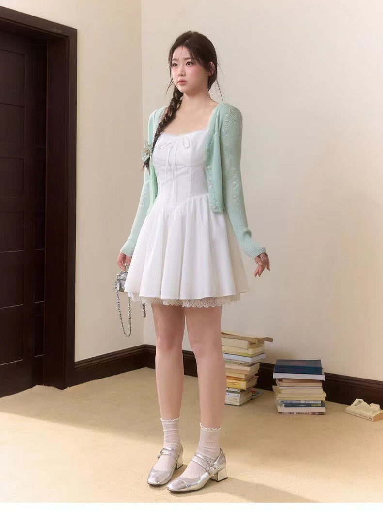 crushpeach White Angel Vacation Style white Lace Halter short  Dress