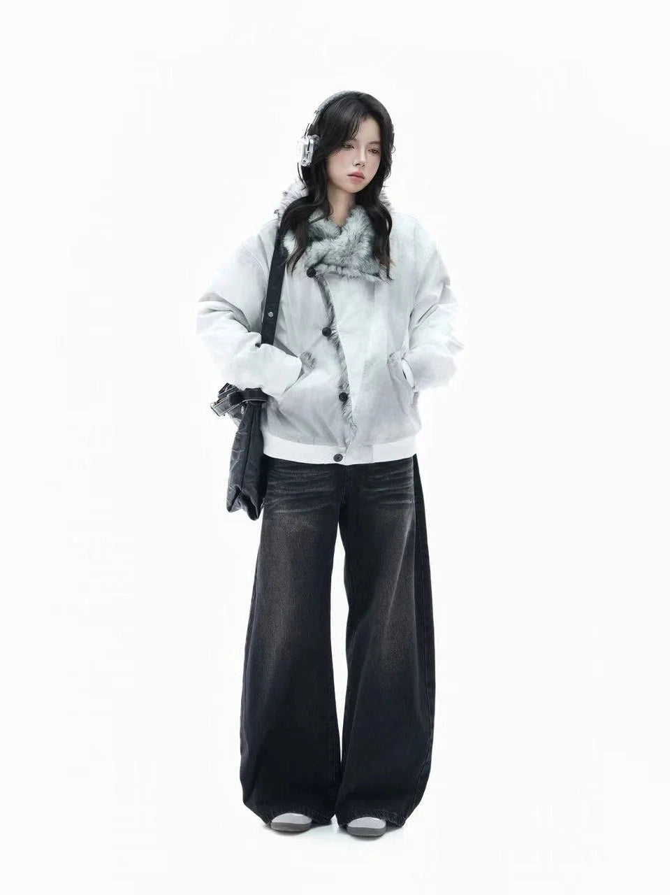 Asymmetric Button Dyed Puffer Jacket   f0386