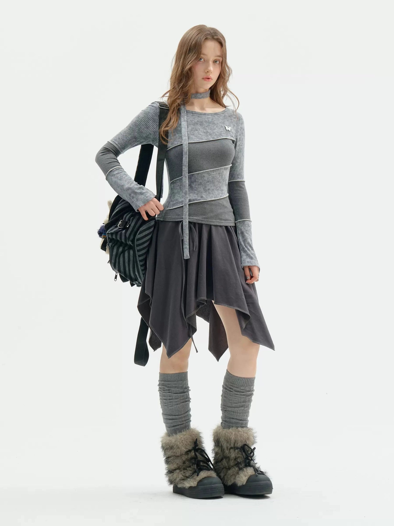 Choker Design Slim Knit Top  f0401