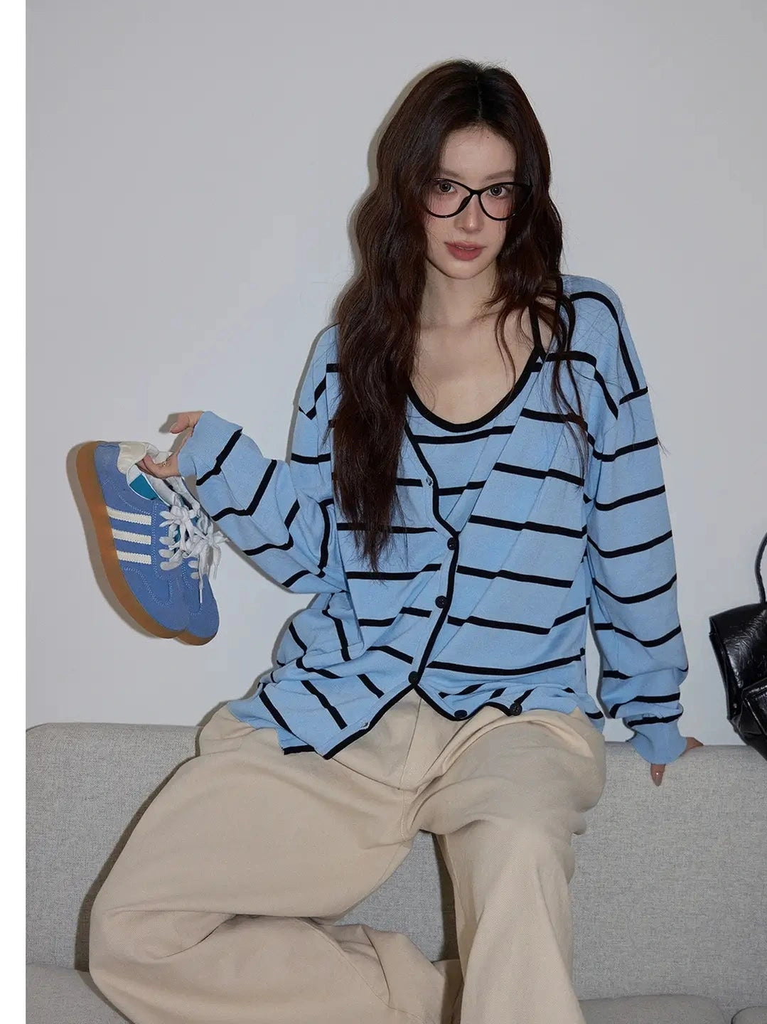 Striped Knit Cardigan 2-Piece Set f0351