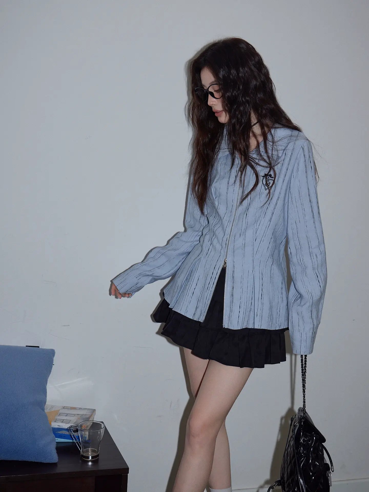 Light Blue Double-Zip Shirt Jacket f0355