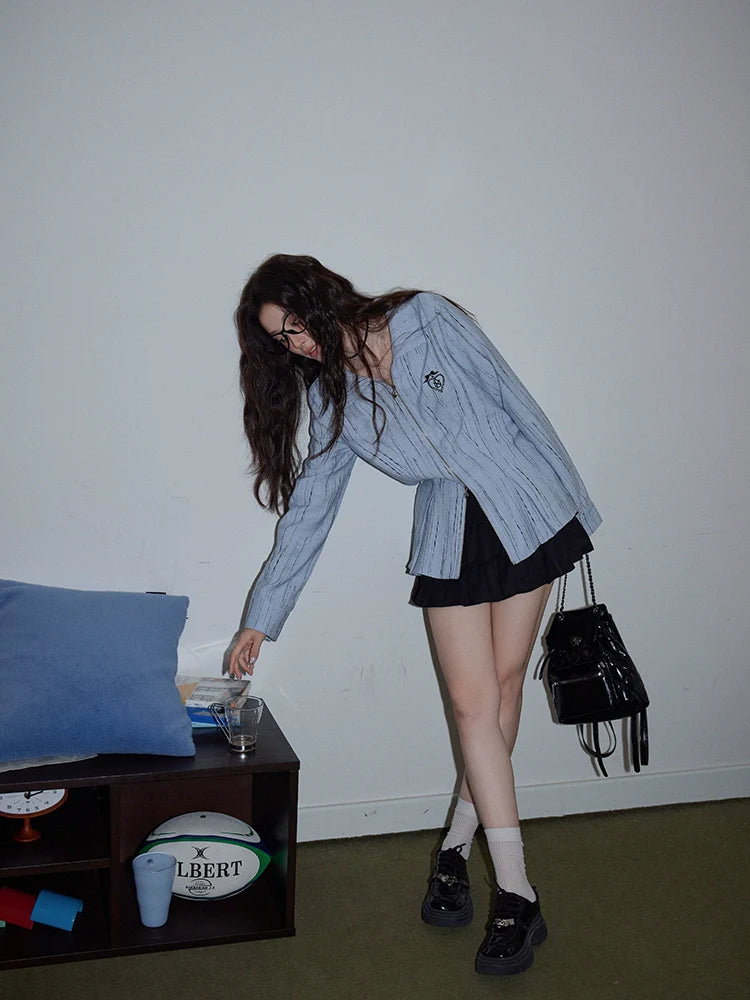 Light Blue Double-Zip Shirt Jacket f0355