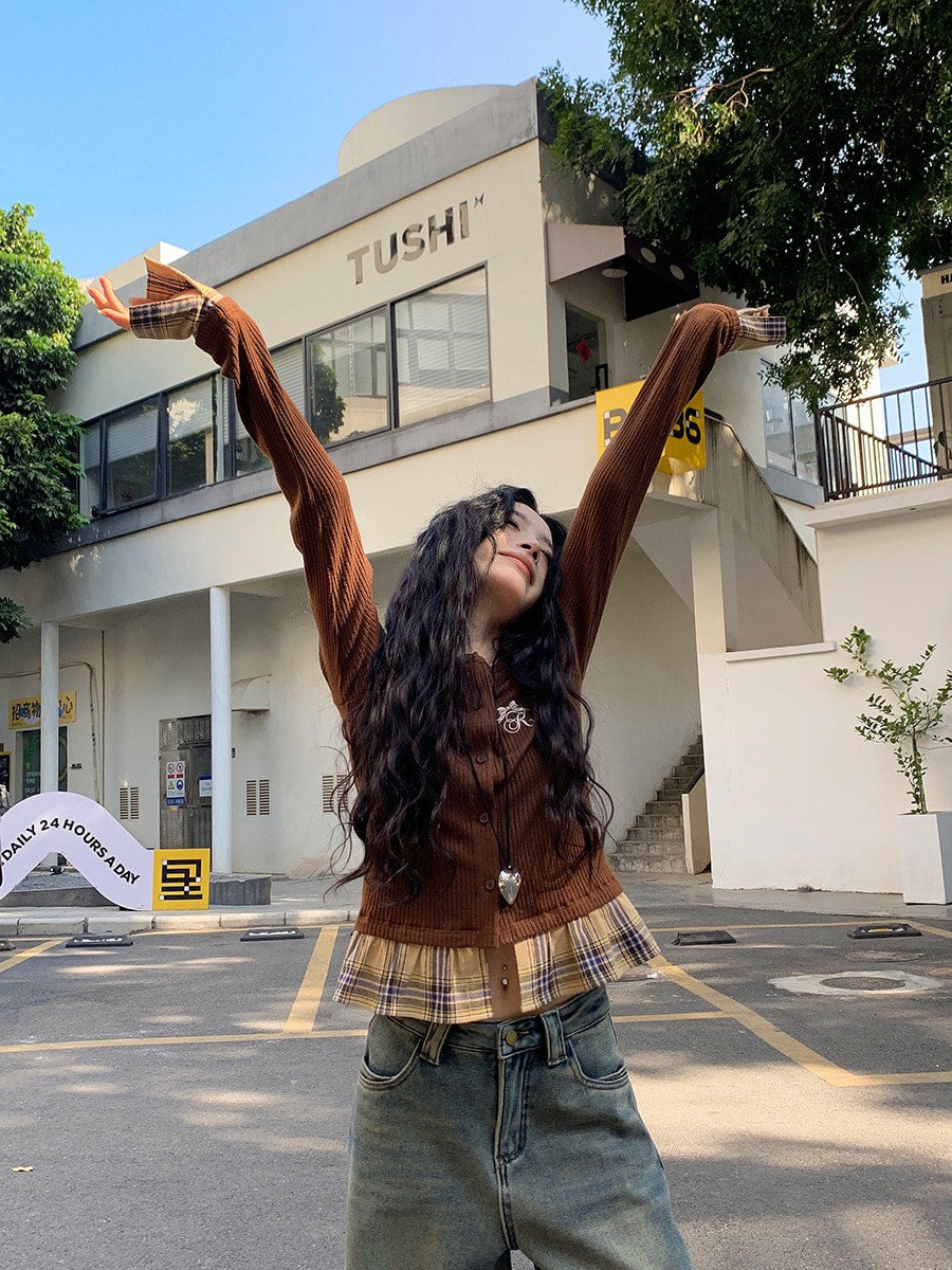 Brown Check Layered Top f0350
