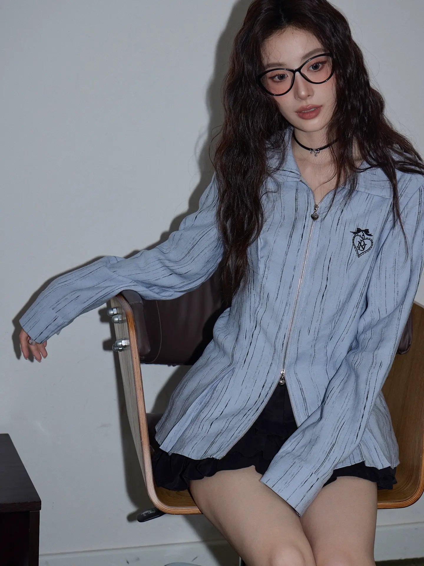 Light Blue Double-Zip Shirt Jacket f0355