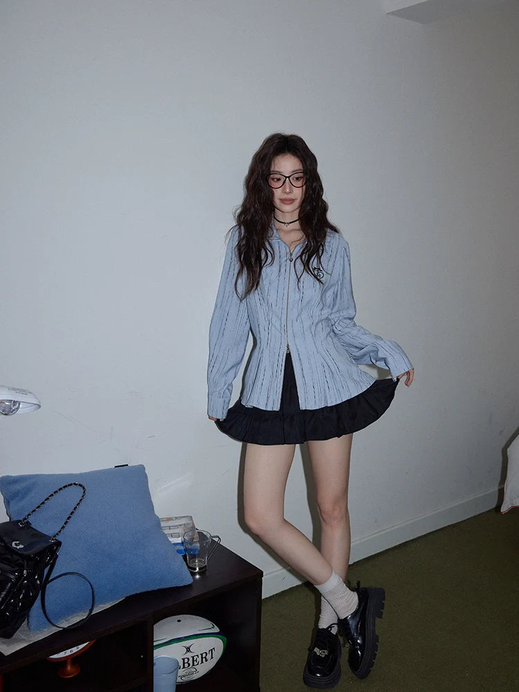 Light Blue Double-Zip Shirt Jacket f0355