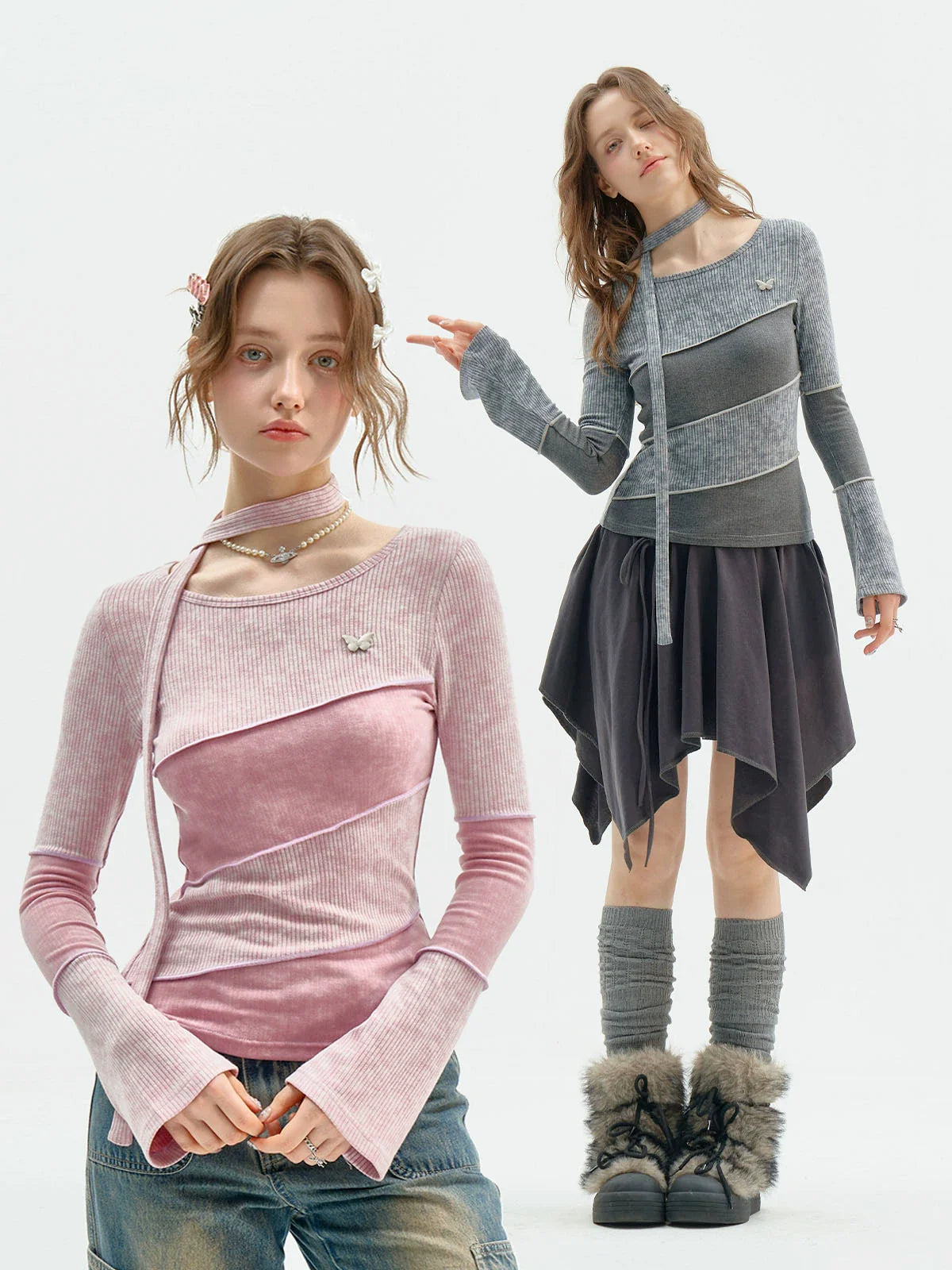 Choker Design Slim Knit Top  f0401