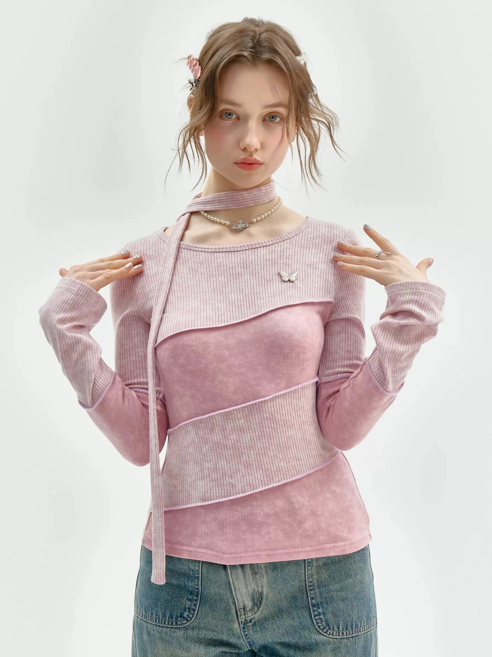 Choker Design Slim Knit Top  f0401