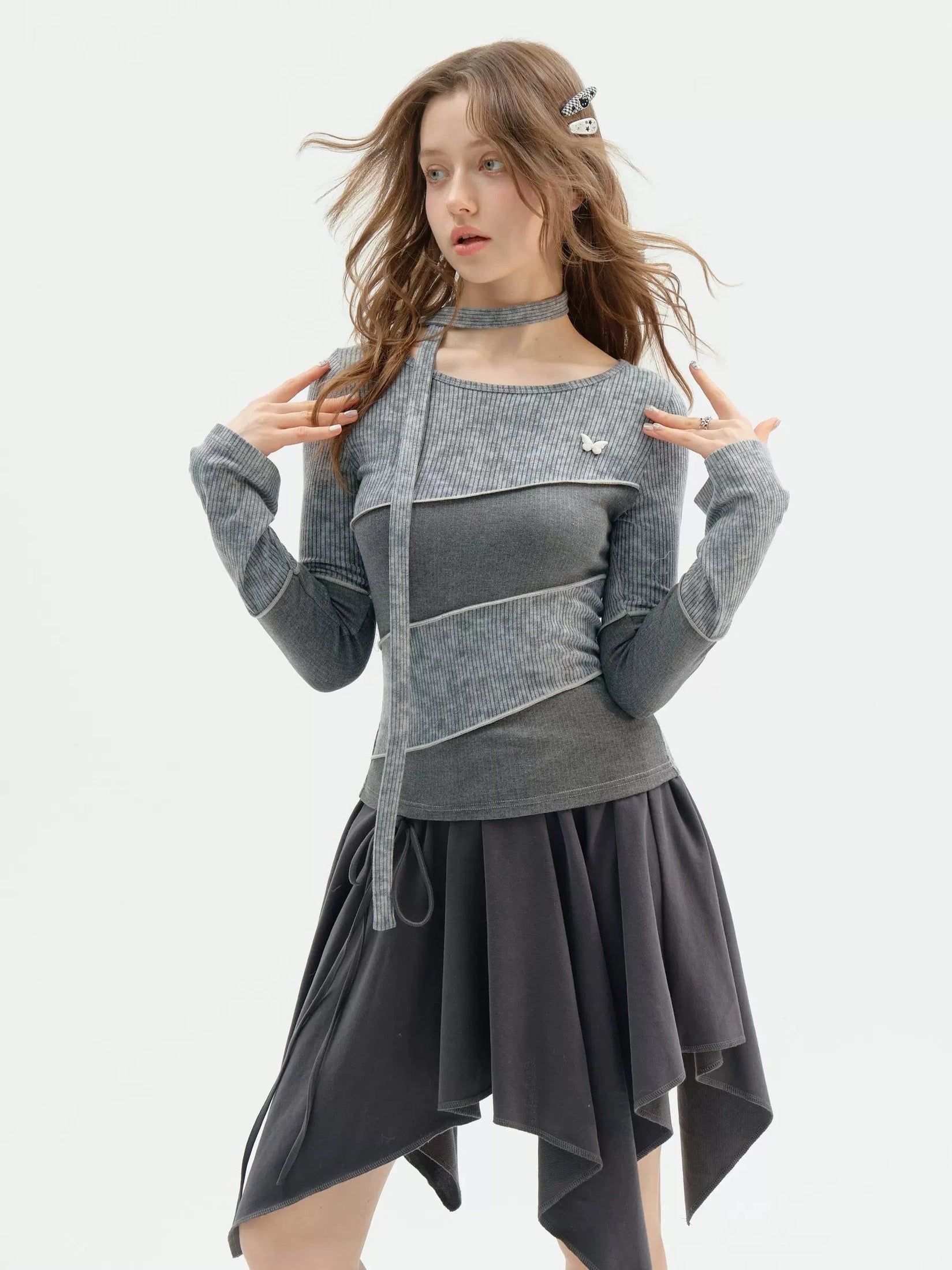 Choker Design Slim Knit Top  f0401