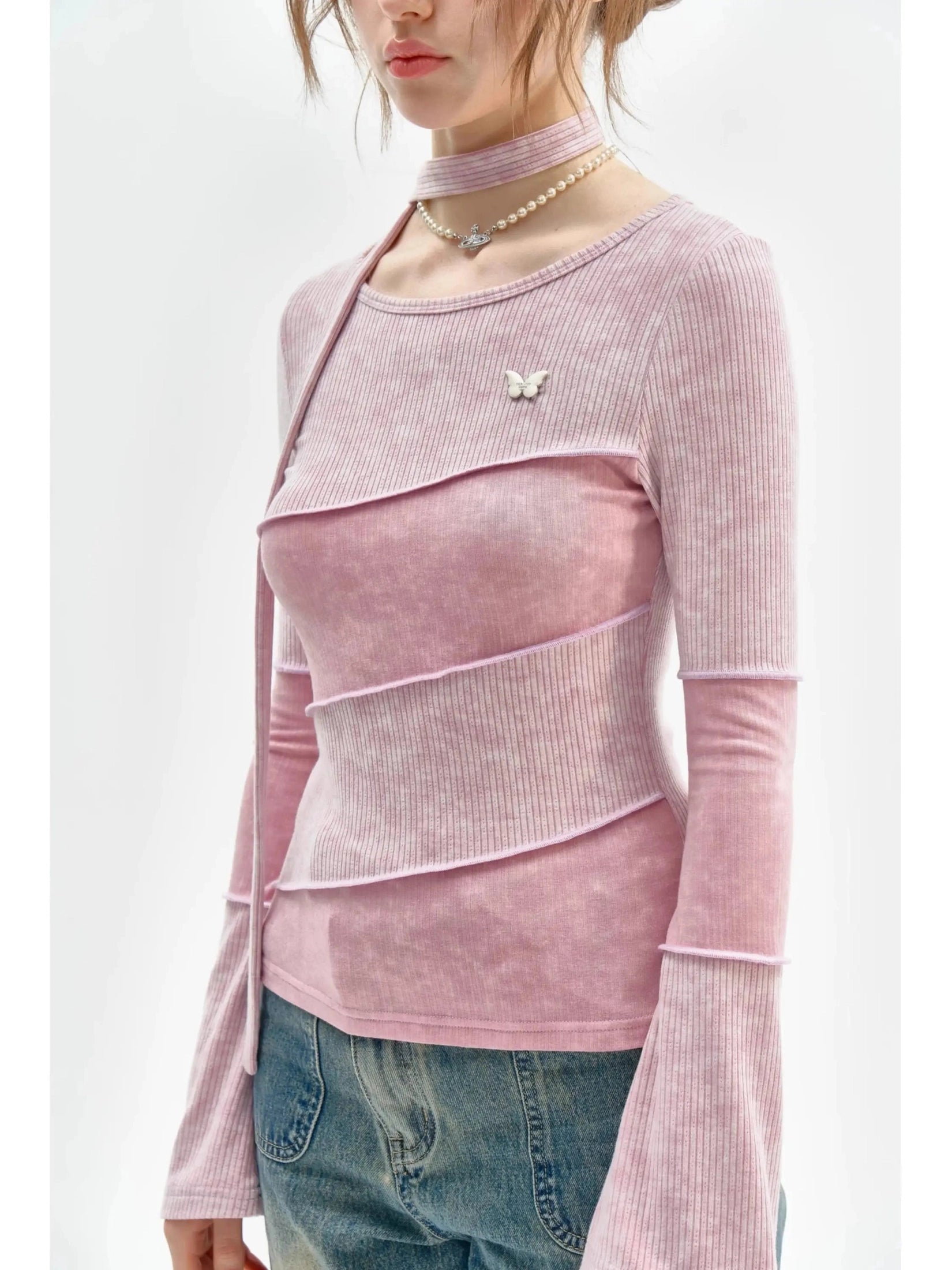 Choker Design Slim Knit Top  f0401