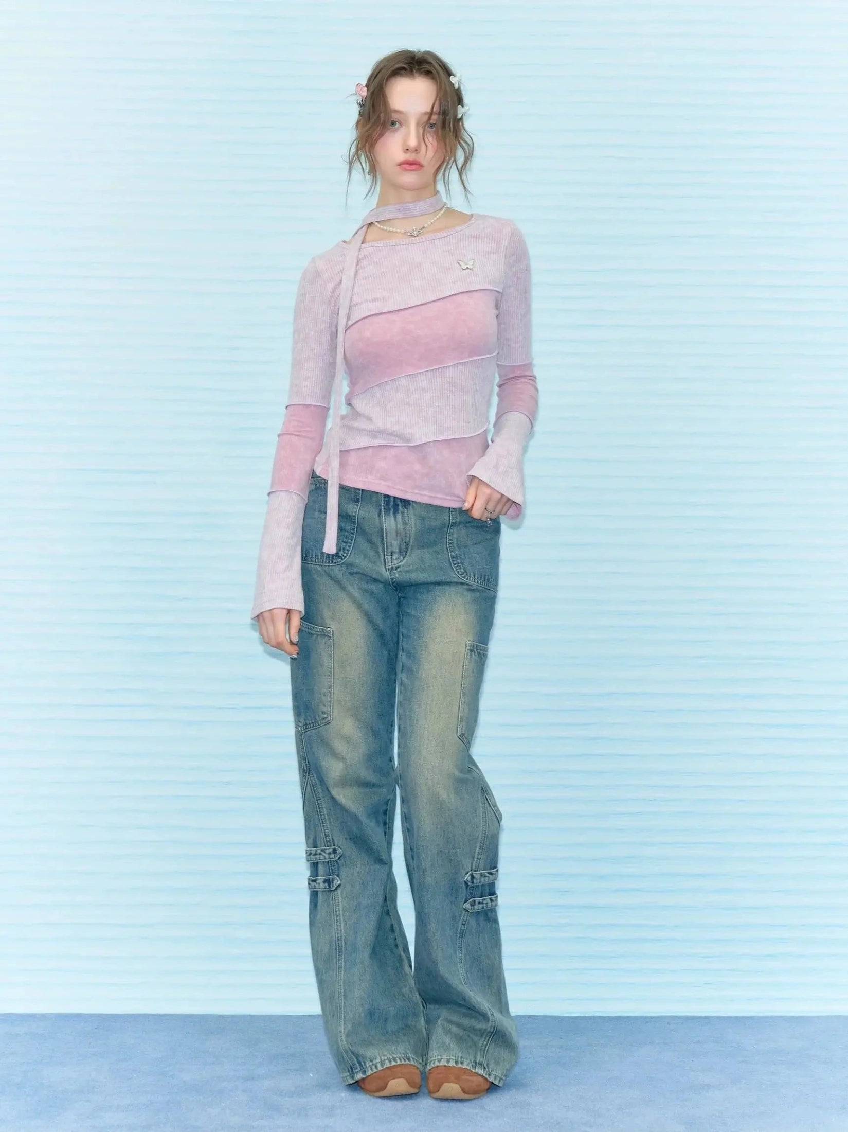 Choker Design Slim Knit Top  f0401