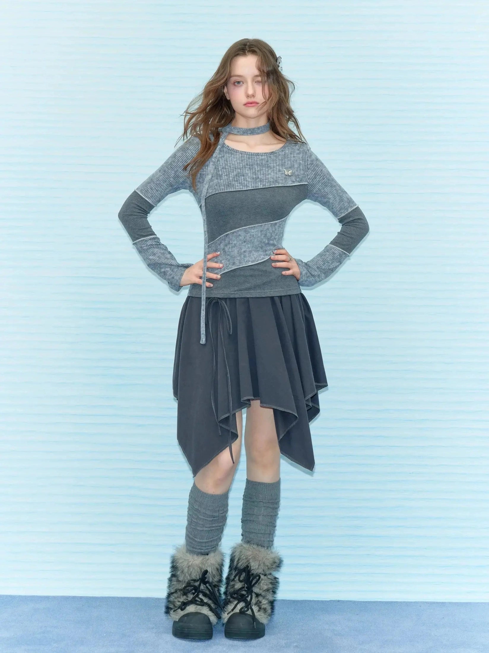 Choker Design Slim Knit Top  f0401