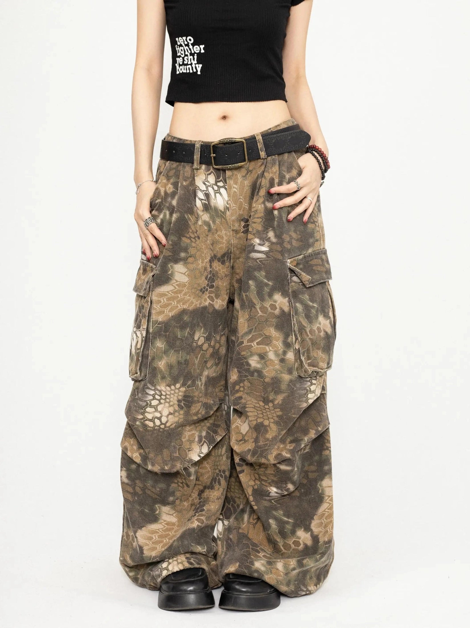 Snake Print Camo Cargo Pants  f0397