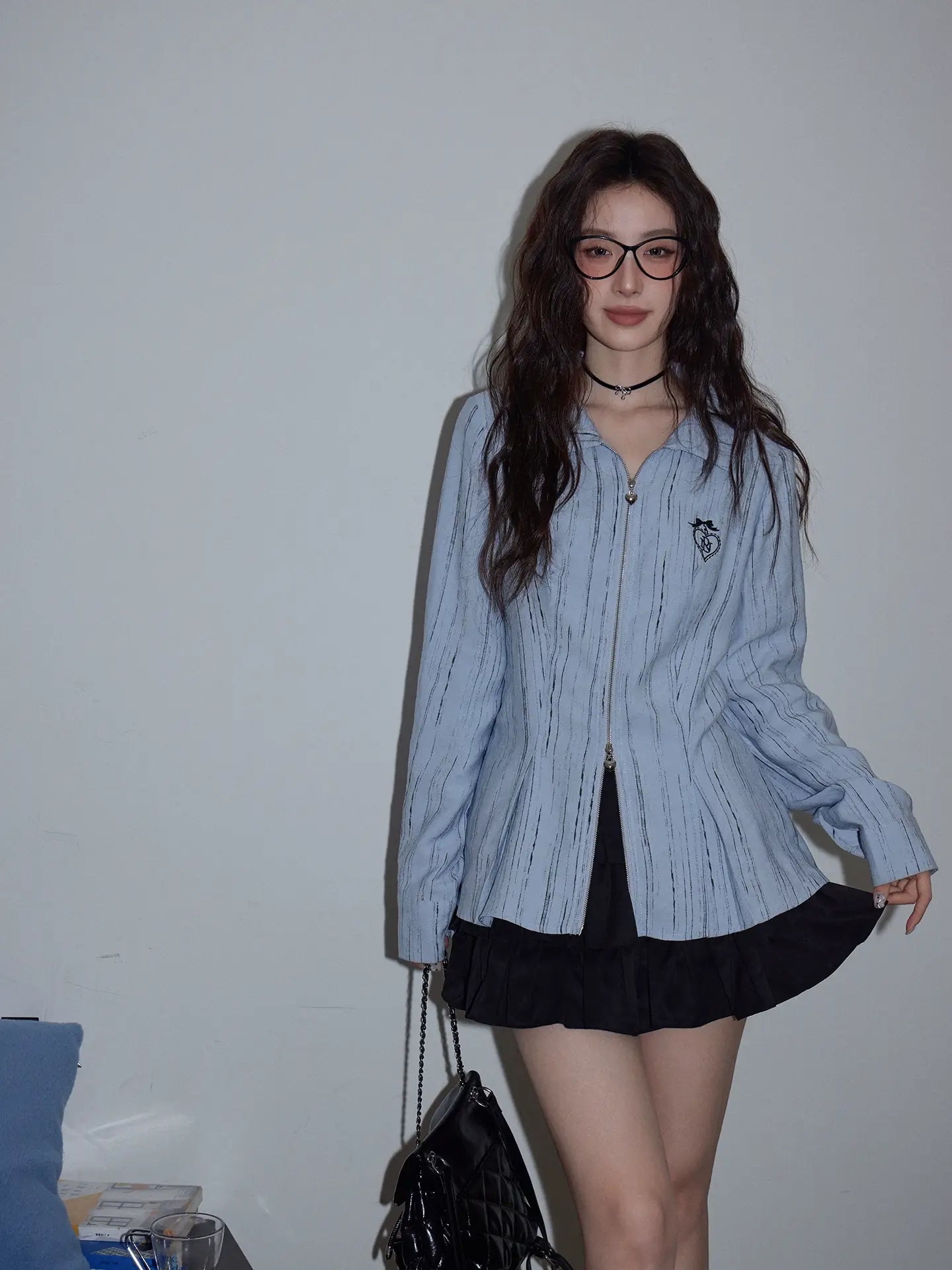 Light Blue Double-Zip Shirt Jacket f0355