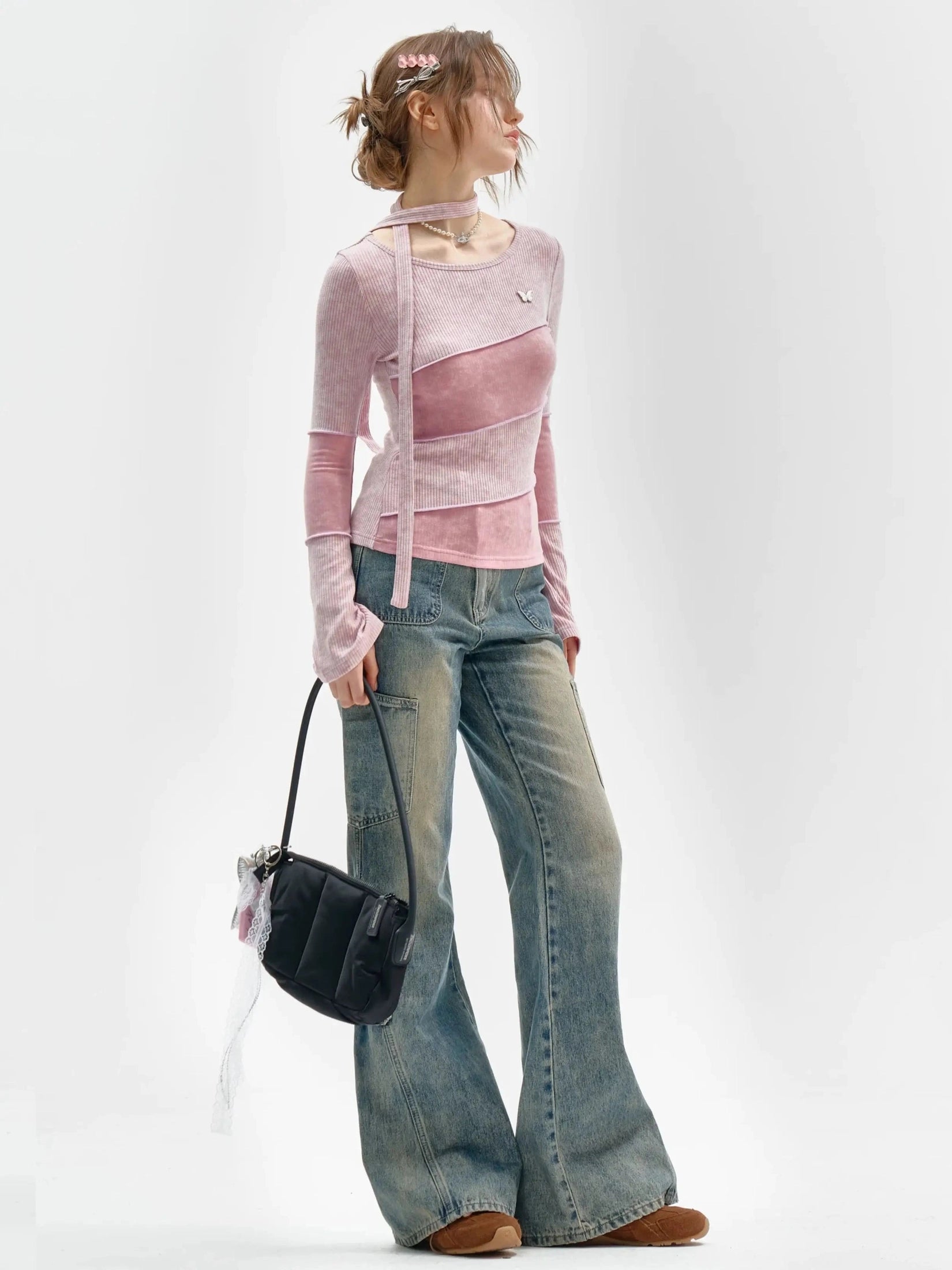 Choker Design Slim Knit Top  f0401